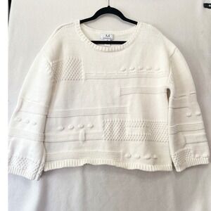 Magaschoni Mixed Stitch Pullover Sweater Women Medium Cream Textured Bobble Knit